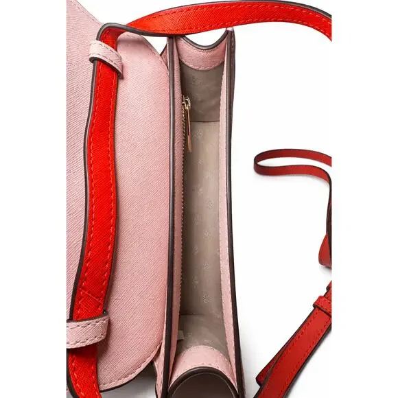 Tory Burch Red Pink Saffiano Leather Flap Crossbody Shoulder Bag - Picture 2 of 3